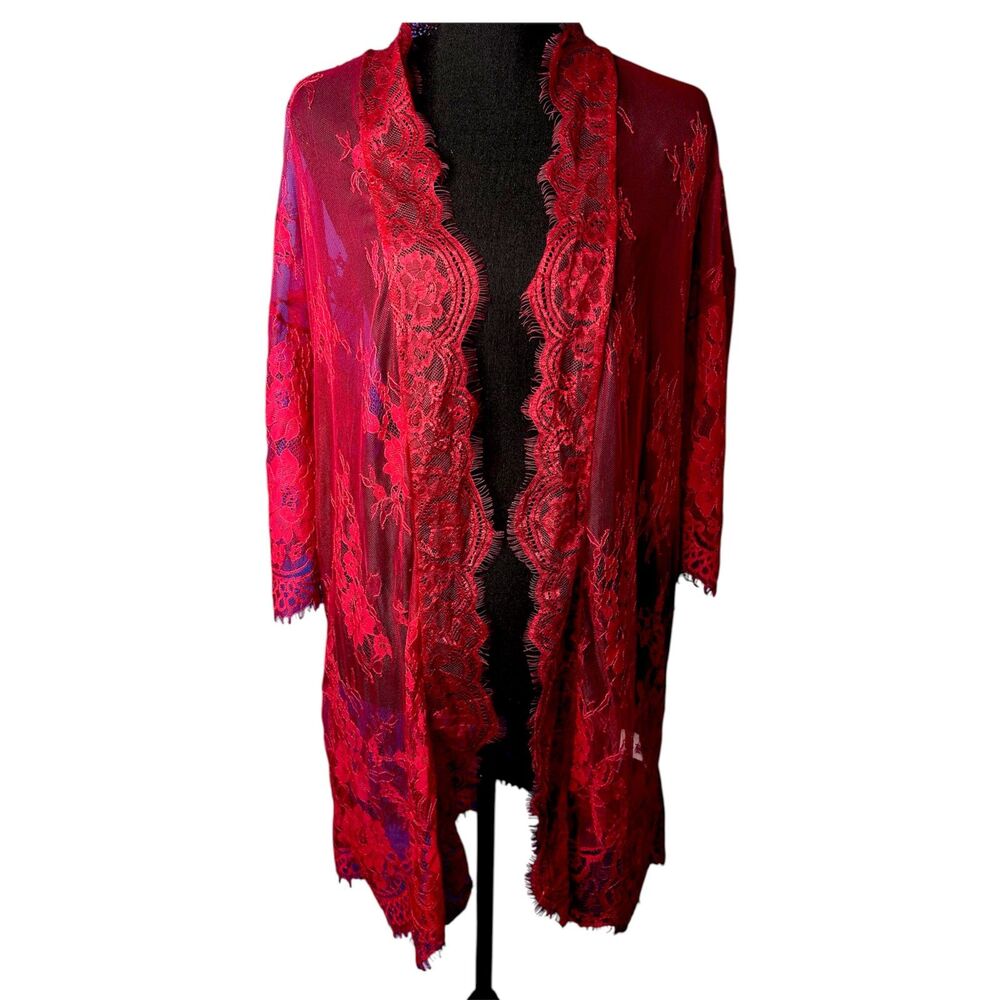 Avidlove Womens Scarlet Lace Kimono Sz M Sheer Romantic Boudoir Festival Boho